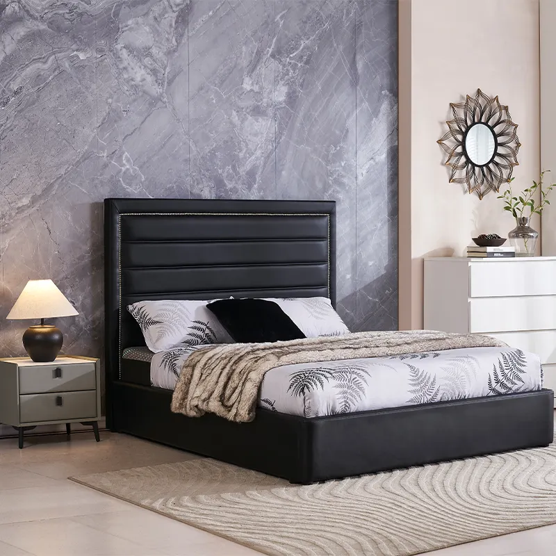 Design italiano camera da letto mobili struttura in legno alta testiera letto di lusso Queen King Size tessuto imbottito letto per la vendita