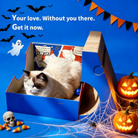 Lit grattoir multifonctionnel pour chat en carton haute densité avec coussin remplaçable et jouet à bille métallique pour Halloween