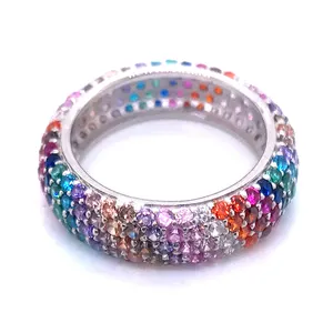 सरल महिला सुंदर पूर्ण भरा 14 रंग पत्थर चांदी शादी की अंगूठी