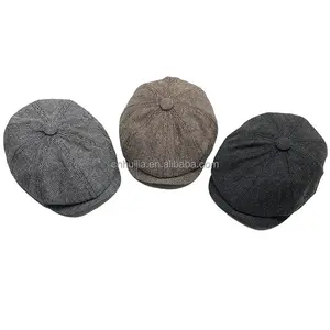 China suppliers winter wool peaky blinders flat cap for men Unisex Sea Logo Style cowboy newsboy hat ivy cap octagon hat