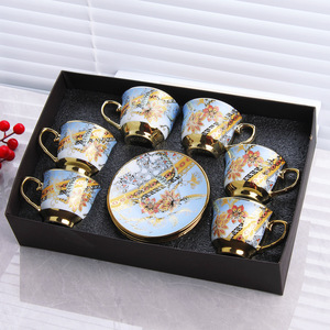 Nouvel ensemble de tasses et soucoupes à expresso et thé en céramique dorée arabe 80 ml – Cadeau promotionnel pour mariages et fêtes - Product Image 3