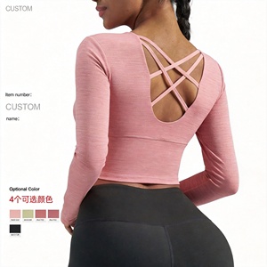 Top <span class=keywords><strong>de</strong></span> Yoga <span class=keywords><strong>de</strong></span> Manga Larga para Mujer, Personalizado, <span class=keywords><strong>de</strong></span> Nailon y Elastano, <span class=keywords><strong>de</strong></span> Secado Rápido, Ajuste Delgado, Espalda Cruzada, con Sujetador Incorporado, para Gimnasio, Yoga, Fitness y Entrenamiento - Product Image 1