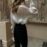 Premium Feeling Tie Satén Camisa de manga larga Cárdigan de mujer de un solo pecho Tops Moda