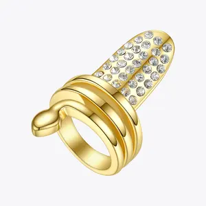 18k镀金不锈钢饰品朋克蛇锆石指甲戒指曲线指环R194018