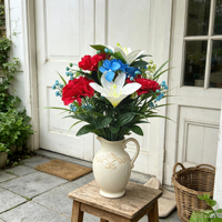Ramo de Flores Artificiales Realistas Rojas, Blancas y Azules, Lirios y Claveles, Centro de Mesa Patriótico para Año Nuevo y Festividades, Recuerdo
