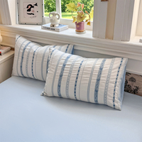 Ensemble de literie 4 pièces en coton 100% à rayures verticales, housse de couette minimaliste à rayures florales avec drap plat/drap-housse en option