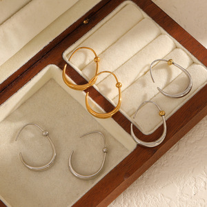 Pendientes de aro de acero inoxidable chapados en oro de 18k, diseño geométrico inalterable en color para mujer, joyería de moda TE60534 - Product Image 1