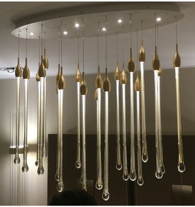 Lampada a Sospensione in Cristallo per Progetti di Hall di Hotel Lampadario di Lusso a Rami con Gocce d'Acqua G9 Design in Rame Illuminazione a Lampadario - Product Image 3