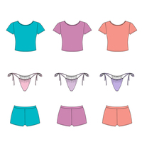 Ensemble de maillot de bain 3 pièces pour femme : haut court à manches courtes, bas de bikini à nouer sur les côtés et short de plage uni