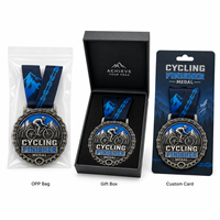 Médaille de cyclisme personnalisée en gros, en alliage de zinc, 3D, pour course VTT, avec ruban