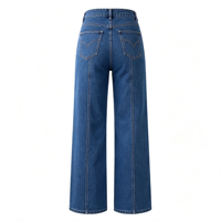 Jean droit taille haute pour femme, avec couture avant, en denim extensible large, bleu foncé, vente en gros usine