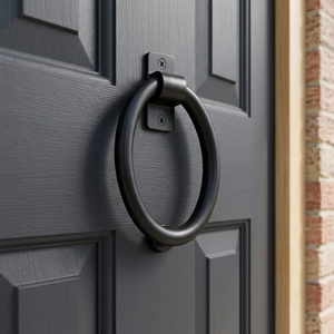 Sleek <b>Black</b> Metal Ring <b>Door</b> Knocker Modern Design for Stylish Home Entrances and Long-Lasting Durability - Product Image 1