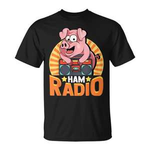 T-shirt unisexe pour adulte à manches courtes et col rond, promotionnel, Ham Radio Pig On Boombox - Product Image 1