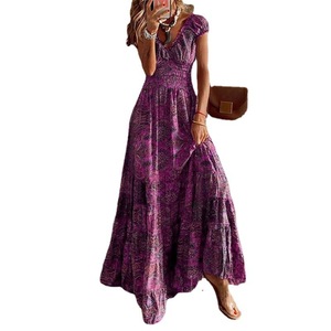 Vestido Maxi de Verano para Mujer, Tallas Grandes, Estampado Floral, Cuello en V, Manga Corta, Cintura Alta, Corte en A, Envío Directo desde Shopify - Product Image 1