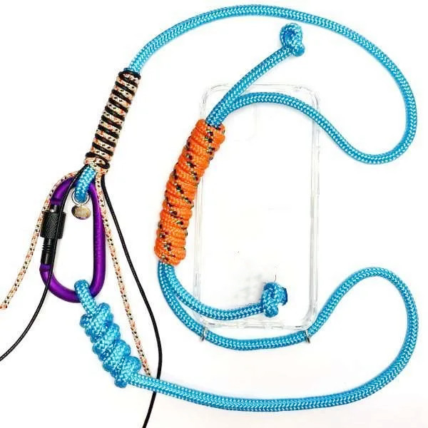 6mm Nylon Rope Phone Necklace Crossbody Shoulder Lanyard Paracord Cell Phone Tether with Braided Charm and Carabiner
