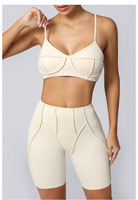 Set Olahraga Yoga & Lari Wanita Elastis Tinggi Logo Kustom Cepat Kering Setelan Fitness Bernapas Bra Olahraga Celana Pendek Pinggang Tinggi