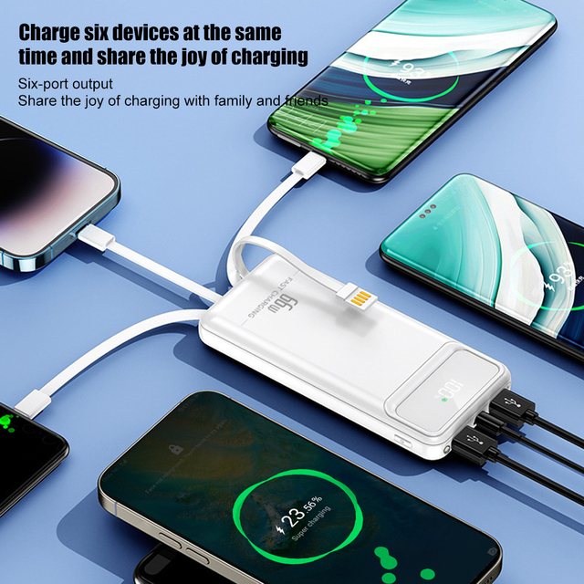 Built-in 4 Cables Portable 10000mAh PD 22.5W Multifunctional Fast Charge Power Bank With Torch Light for Outdoor Using