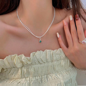 Collar de Plata de Ley S925 de Doble Capa con Diseño de Grano de Arroz, Cadena de Clavícula Verde Menta con Amazonita, Estilo Nicho de Primavera, Moda Instagram - Product Image 3