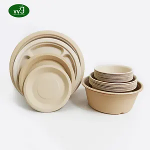 VVG wholesale pfas free bamboo pulp paper 6/7/8/9/10 inch custom compostable biodegradable disposable plates and bowls