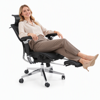 Chaise inclinable de bureau pour salles de repos avec siège en maille, accoudoirs en PU 6D, support lombaire réglable et repose-jambes extensible