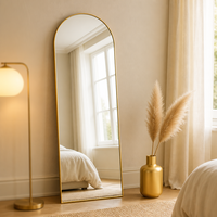 Miroir sur pied moderne en métal à cadre arqué pour salon, à fixer au mur ou au sol
