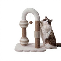 Arbre à chat arqué avec boule de catnip, corde en coton verticale, pour l'auto-entretenissement, tapis à gratter durable qui ne se déchire pas, style mignon