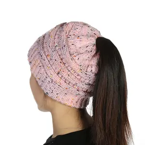 Fashion Dot Yarn Ponytail Knit Hat With Empty Top Warm Hat Warm Customized Knitted Hat Autumn Winter