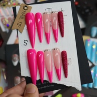 Vente en gros usine 10 pièces Faux ongles à presser en acrylique épais rose, forme amande longue, faits main, prêts à poser