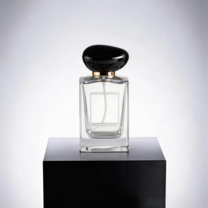 Botella de Perfume de Vidrio Transparente Irregular de Lujo de 30 ml, 50 ml, 100 ml, Recargable, con Pulverizador, Tapa de Piedra Negra y Anillo Dorado - Product Image 2