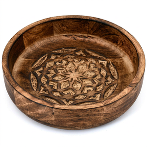 Bol à fruits en bois de manguier, forme ronde, pour centre de table, bol décoratif pour table d'entrée, 10" x 10" x 2,5" - Product Image 1