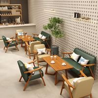 Ensemble table et chaises en bois et cuir, style rétro élégant, pour restaurants, cafés et salons de thé