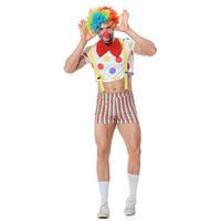 Costume de Clown pour Homme en Gros, Tenue de Cirque d'Halloween, Haut Court à Pois Colorés, Short Rayé, Vêtement de Scène pour Carnaval