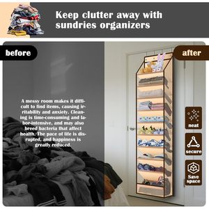 Over The Door <b>Shoe</b> Organizer 10 Pockets Cream Colored Hanging Rack For <b>Shoes</b> Behind Door Wall Mount <b>Hook</b> Type Storage - Product Image 6