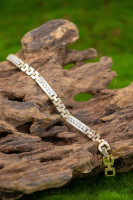 Pulsera de Eslabones Unisex de Acero Inoxidable con Baño de Oro de 18k y Aleación de Cobre, con Dije de Barra de Letra Clásico Bohemio de Circonita, Regalo