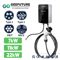 GEEFUTURE Chargeur EV mural 7kw 11kw 22kw AC, niveau 2, type 2, 16a 32a, domestique, monophasé/triphasé, écran LCD Wifi