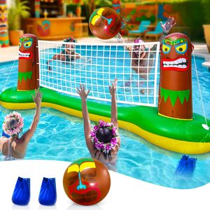 Summer Trend <b>Inflatable</b> Luau Pool Volleyball Net Large <b>Floating</b> Water Game Set Tropical Hawaiian Party Beach Ball Included - Product Image 1