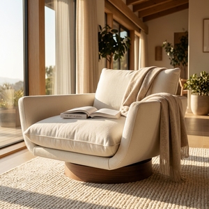 <span class=keywords><strong>Fauteuil</strong></span> d'appoint pivotant nordique moderne, <span class=keywords><strong>fauteuil</strong></span> de salon de luxe en lin avec coussin en plumes pour salon, mobilier de hall d'hôtel, projet hôtelier - Product Image 1