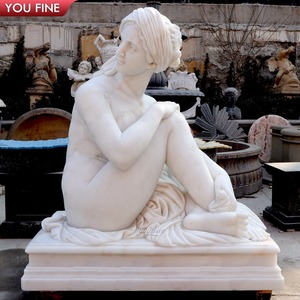 Escultura de Mujer Griega Sentada, de Mármol Blanco Natural, Tamaño Real - Product Image 4
