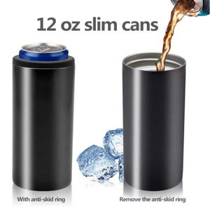 Portabevande sottile isolato a doppia parete in acciaio inossidabile 304 da 12 oz con logo personalizzato per mantenere le lattine fredde - Product Image 4