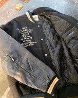 Chaqueta Varsity Negra Personalizada para Hombre, Mangas de Cuero, Parche Bordado, Chaqueta Bomber de Béisbol, Fabricante de Ropa de Marca Privada OEM ODM