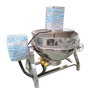 Tilting type large volume capacity food processing plant steam rice sandwich pot vegetable and meat jacketed kettle with mixer