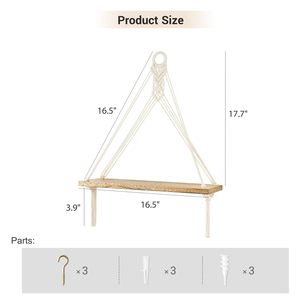 <span class=keywords><strong>Estantes</strong></span> Colgantes Decorativos Boho, <span class=keywords><strong>Estantes</strong></span> <span class=keywords><strong>Flotantes</strong></span> de Madera <span class=keywords><strong>para</strong></span> Almacenamiento en Dormitorio, <span class=keywords><strong>Baño</strong></span>, Sala de Estar, Cuarto de Niños o Residencia Universitaria - Product Image 2