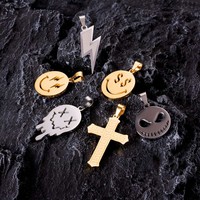 Hip Hop Smiley croix fleur crâne 18k or 316l en acier inoxydable plaqué croix hommes pendentif homme accessoires colliers bijoux