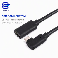 Câble d'extension USB 3.2 Gen 2 Type C industriel LUNG KAY, 10 Gbps, 100 W PD, 4K 60 Hz, angle droit, mâle vers femelle, OEM ODM