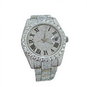 Montre de luxe en acier inoxydable avec diamants Moissanite, design rond serti de pierres, pour homme, montre Hip Hop faite à la main, résistance à l'eau 10 bars - Product Image 1