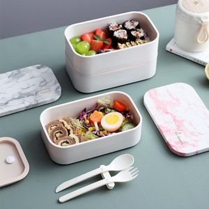 Hộp Cơm Trưa Hai Lớp Phong Cách Mới Có Nắp Nhựa Cẩm Thạch Và Bộ Đồ Ăn Hộp Thiếc Lộn Xộn Cho Nhân Viên Văn Phòng, Có Sẵn Lò Vi Sóng Học Sinh - Product Image 2