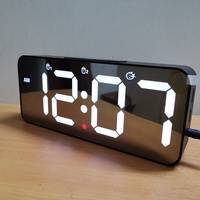 Jam Alarm LED Digital tabung Nixie dapat diisi ulang, Jam Alarm cermin suara alami & musik terpasang di dinding dengan port USB