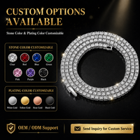 Collier chaîne tennis en alliage de zinc avec strass, style cubain simple rangée 3mm 4mm 5mm, pour hommes et femmes, stock disponible, bijoux OEM d'usine