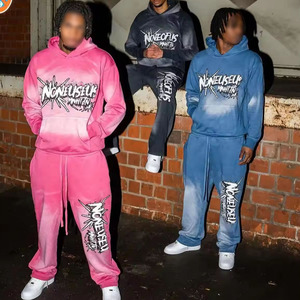 Fabricant Design Streetwear Sun Fade Washed Surdimensionné Coton Imprimé Acid Wash Tracksuit - Product Image 2