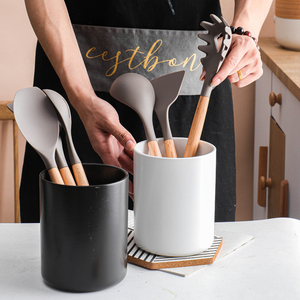 All'ingrosso cilindro di smalto opaco per casa ristorante in ceramica porta posate da cucina con logo personalizzato - Product Image 2